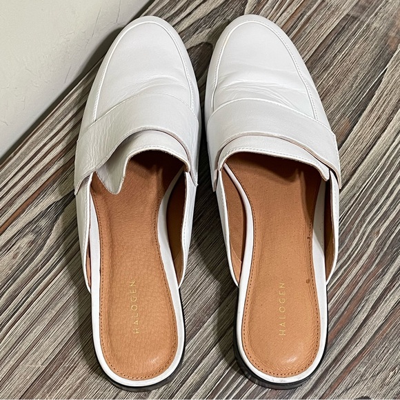 Halogen White Leather Mules Flats Slide On Low Block Heel Casual Preppy Size 9 - Picture 9 of 16